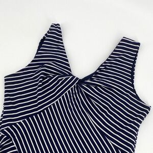 Spense Womens XL Navy Blue White Striped Twist V-Neck Sleeveless Maxi Dress